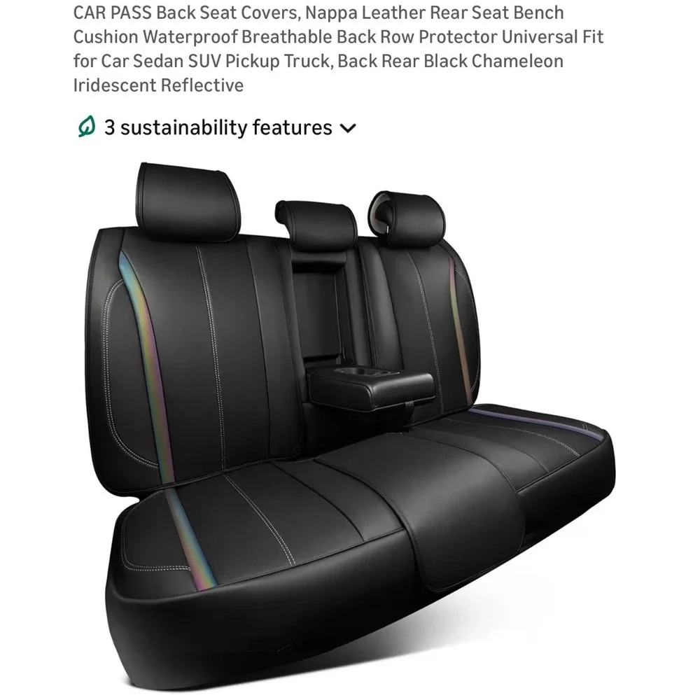 Car Pass Back Seat Covers Nappa Leather Universal Fit Sedan SUV Truck Black